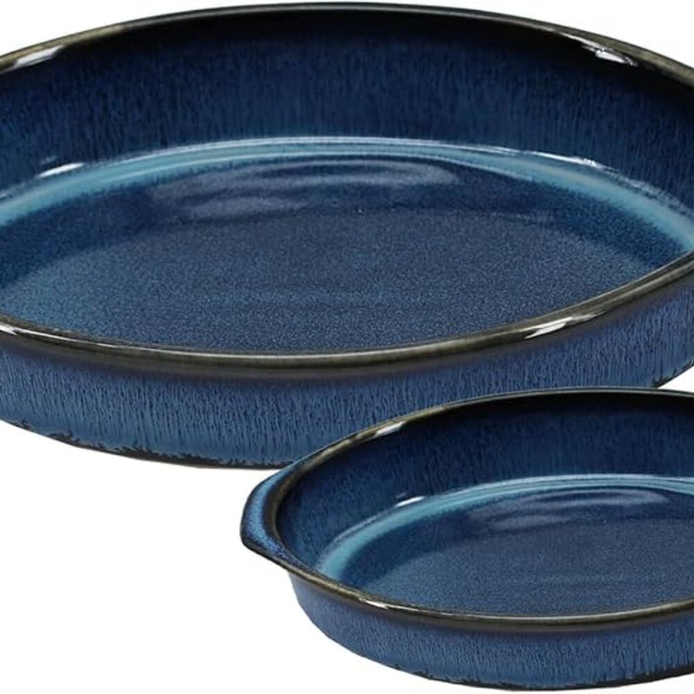 Emeril Lagasse 2-Piece Oval Stoneware Baking Dish Set - Versatile 1 & 2 Qt, for